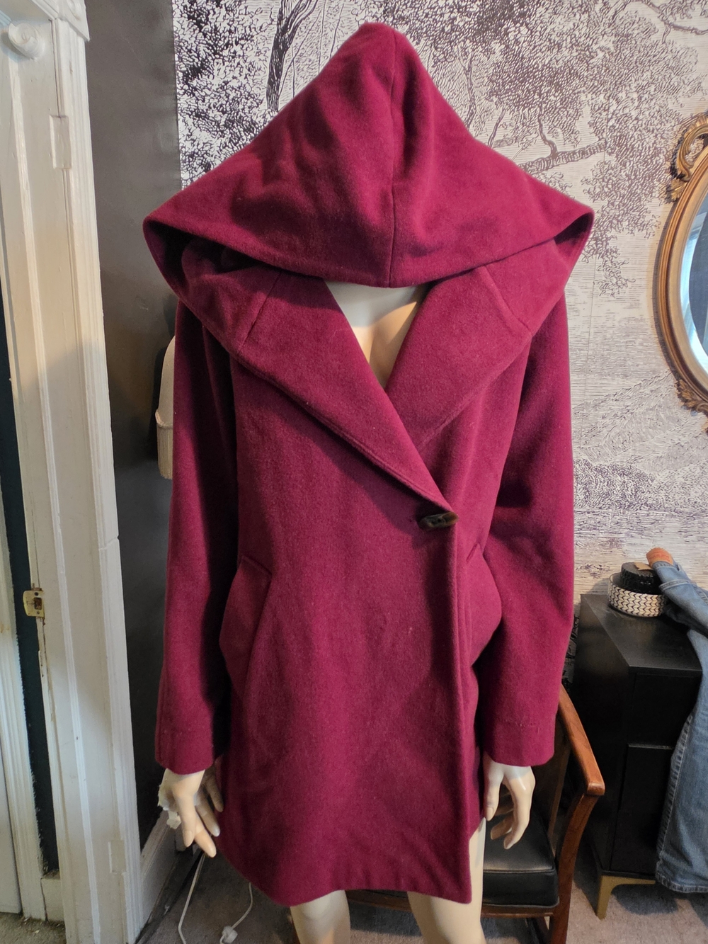 Croft & Barrow Burgundy Hooded Wool-Blend Coat - Size Small
